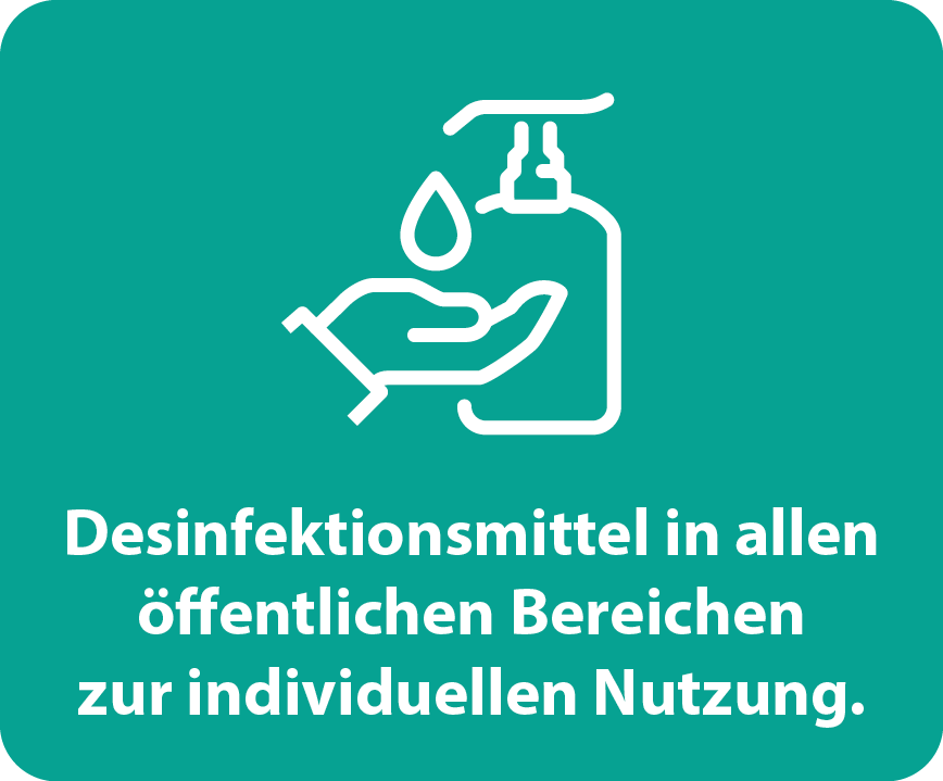 Desinfektionsmittel in allen öffentlichen Bereichen zur individuellen Nutzung.