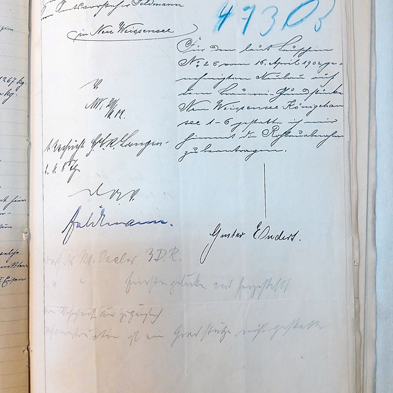 Gustav Enders' Antrag auf Rohbauabnahme des Großen Saals 1902