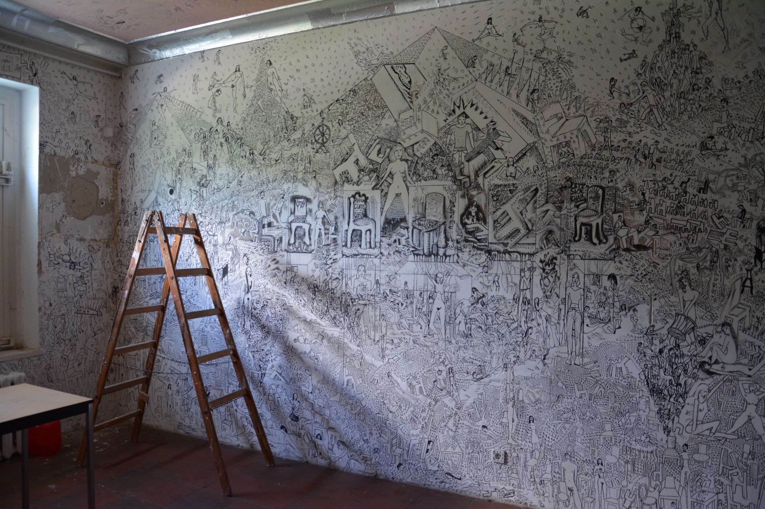 Ein von der KünstlerInnengruppe Wallywoods bemalter Raum im Kulturhaus Peter Edel